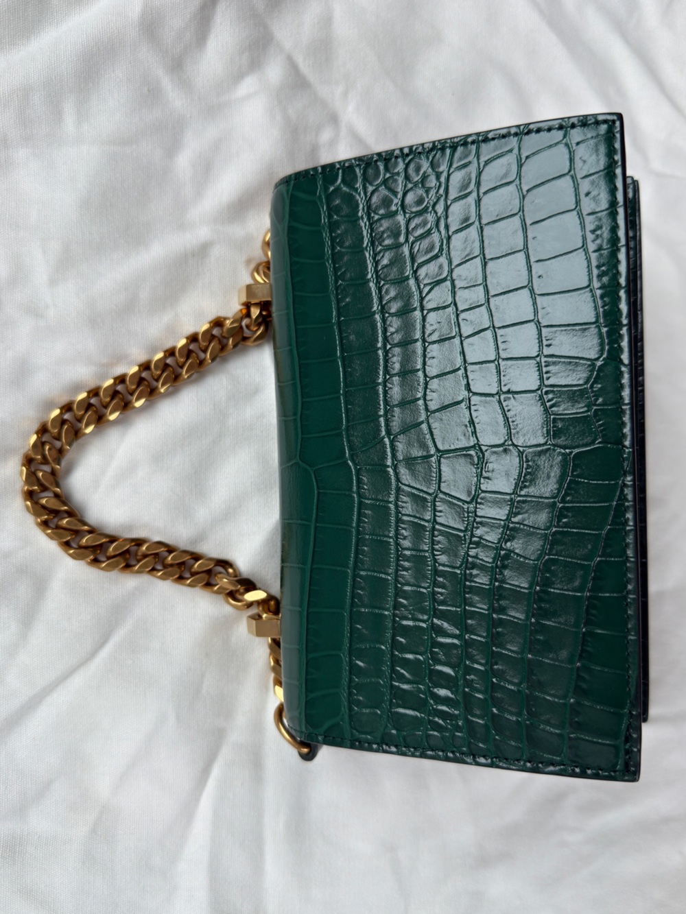 ALEXANDER MCQUEEN ‘Mini Jeweled Croc Satchel’ in Emerald/Gold - Picture 8 of 14